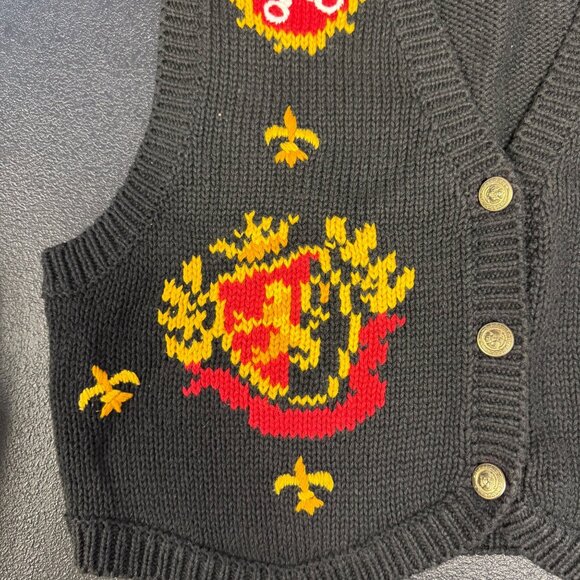 Vintage Jantzen Black Knit Sleeveless Vest Crest Patterns Button-Up Front Size L - Picture 7 of 10